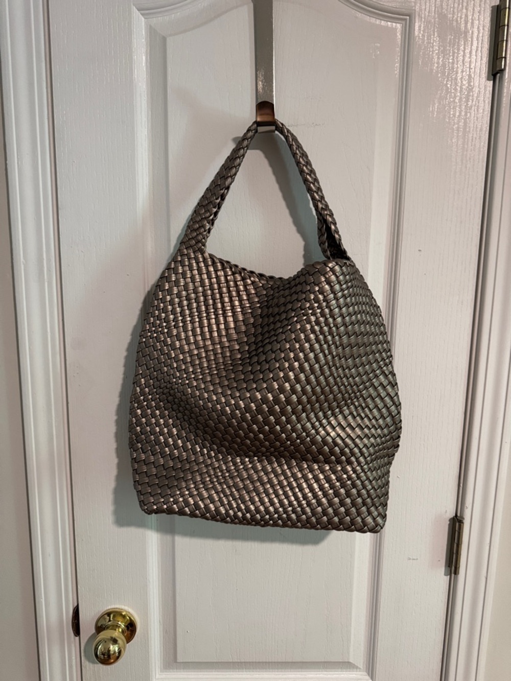 Woven Metallic Shoulder Tote